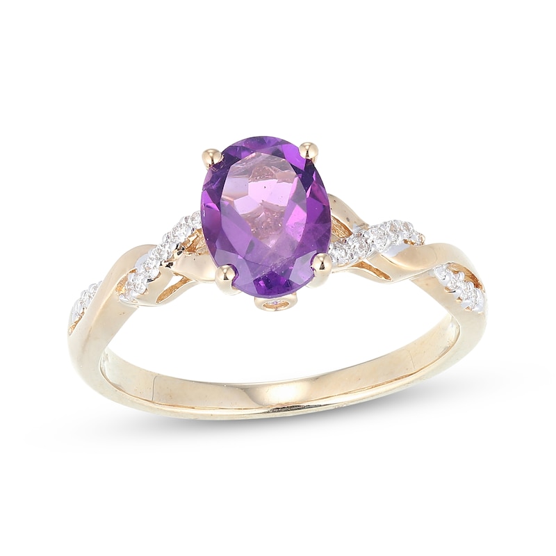 Main Image 1 of Oval-Cut Amethyst & Diamond Twist Shank Ring 1/10 ct tw 10K Yellow Gold