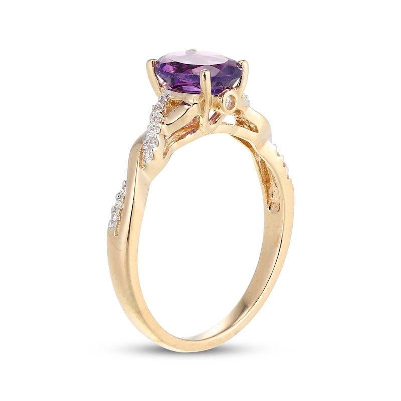 Main Image 2 of Oval-Cut Amethyst & Diamond Twist Shank Ring 1/10 ct tw 10K Yellow Gold