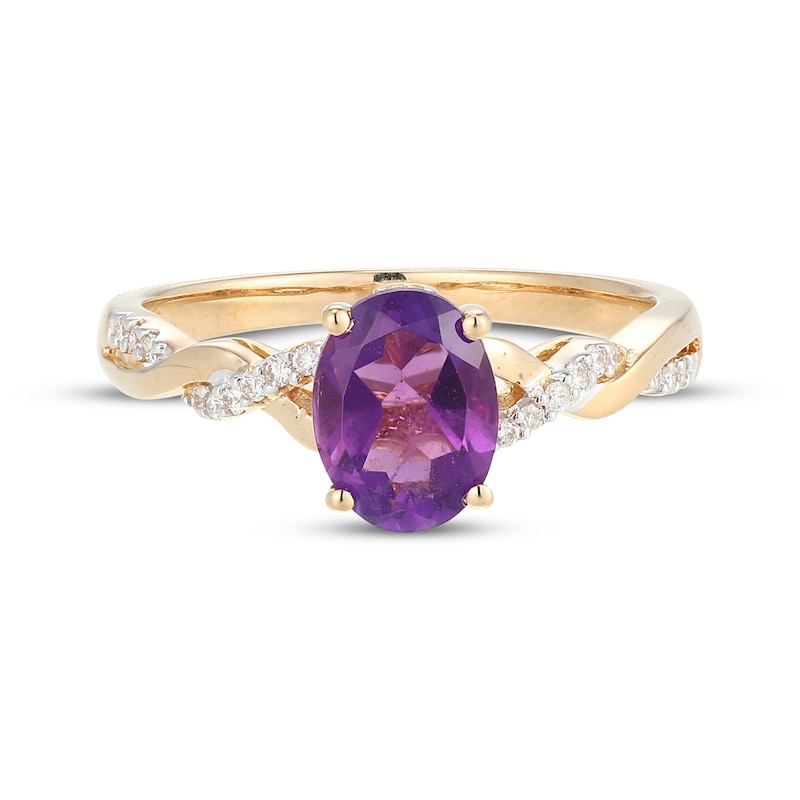 Main Image 3 of Oval-Cut Amethyst & Diamond Twist Shank Ring 1/10 ct tw 10K Yellow Gold