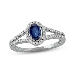 Blue Sapphire & Diamond Ring 1/6 ct tw 10K White Gold