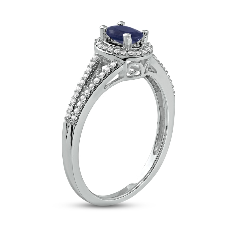 Main Image 2 of Blue Sapphire & Diamond Ring 1/6 ct tw 10K White Gold