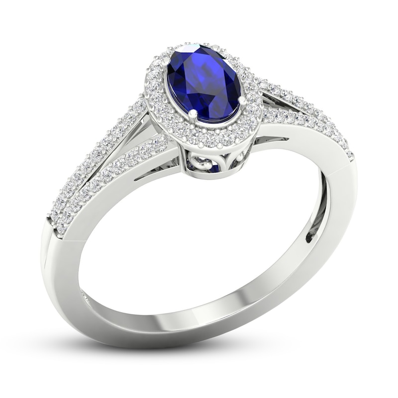 Main Image 4 of Blue Sapphire & Diamond Ring 1/6 ct tw 10K White Gold