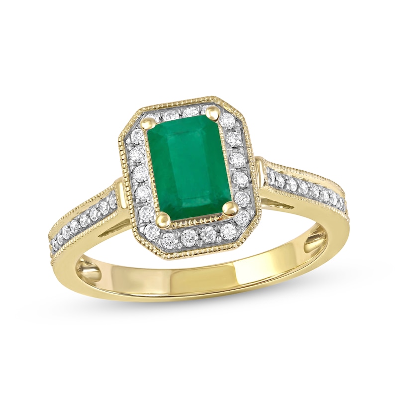 Main Image 1 of Emerald & Diamond Ring 1/5 ct tw 10K Yellow Gold