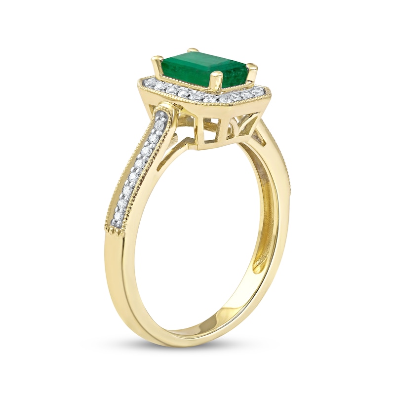 Main Image 2 of Emerald & Diamond Ring 1/5 ct tw 10K Yellow Gold