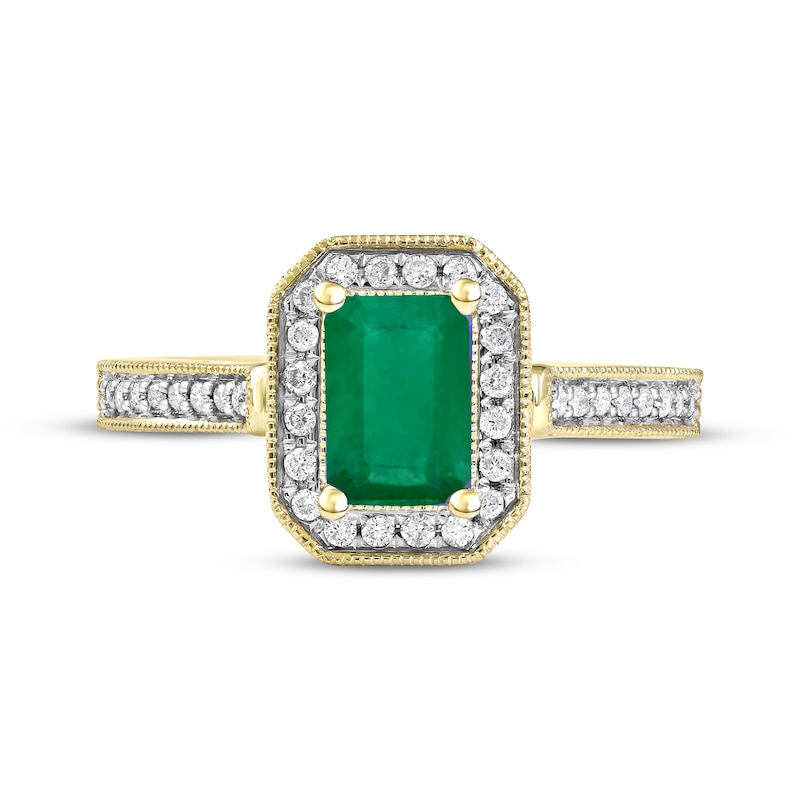 Main Image 3 of Emerald & Diamond Ring 1/5 ct tw 10K Yellow Gold