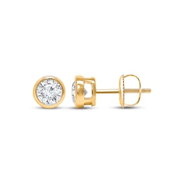 Lab-Grown Diamonds by KAY Round-Cut Bezel-Set Solitaire Stud Earrings 1 ct tw 14K Yellow Gold (F/SI2)