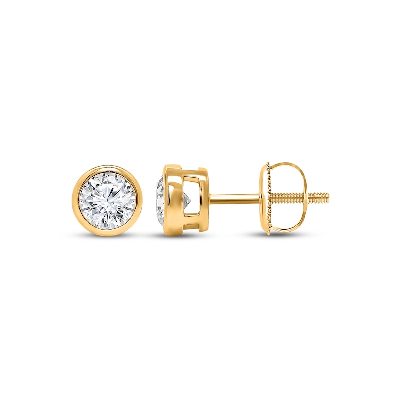 Main Image 1 of Lab-Grown Diamonds by KAY Round-Cut Bezel-Set Solitaire Stud Earrings 1 ct tw 14K Yellow Gold (F/SI2)