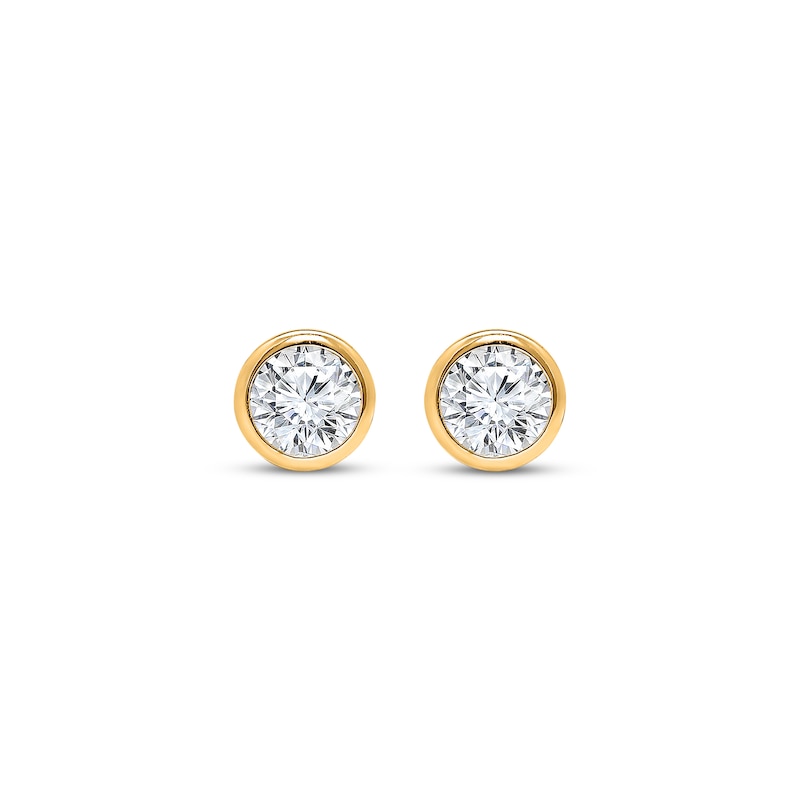 Main Image 2 of KAY Lab-Grown Diamonds Round-Cut Bezel-Set Solitaire Stud Earrings 1 ct tw 14K Yellow Gold (F/SI2)