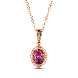 Le Vian Oval-Cut Pink Tourmaline Necklace 1/15 ct tw Diamonds 14K Strawberry Gold 19&quot;