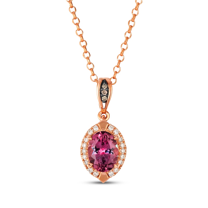 Main Image 1 of Le Vian Oval-Cut Pink Tourmaline Necklace 1/15 ct tw Diamonds 14K Strawberry Gold 19&quot;