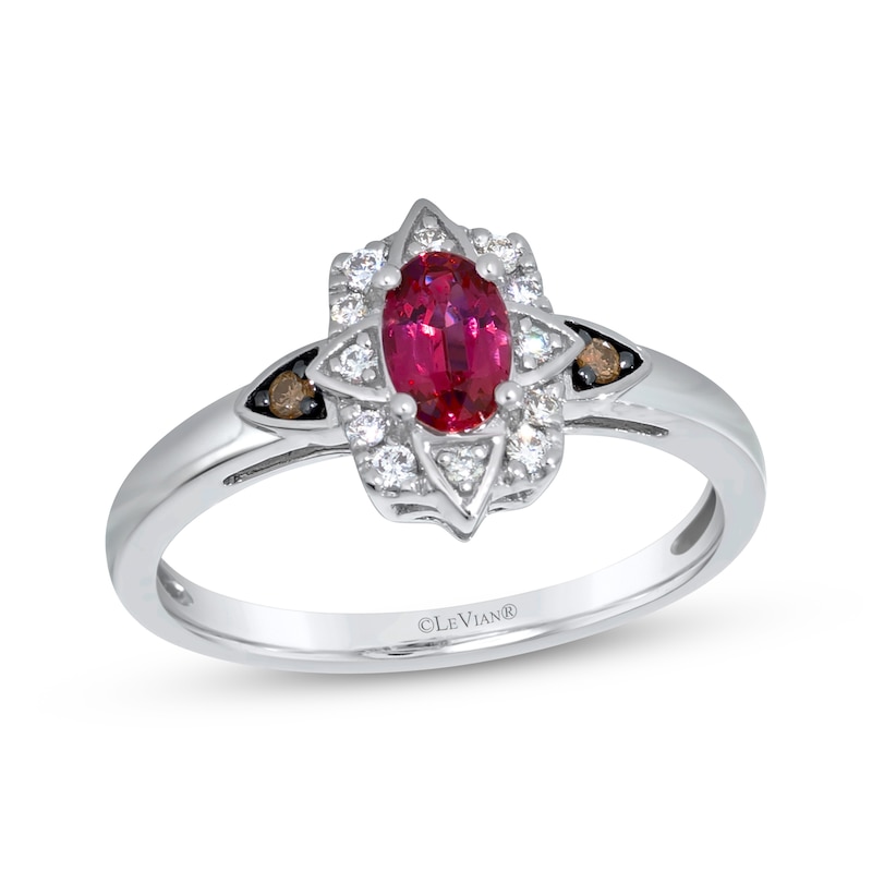 Main Image 1 of Le Vian Oval-Cut Ruby Ring 1/8 ct tw Diamonds Platinum