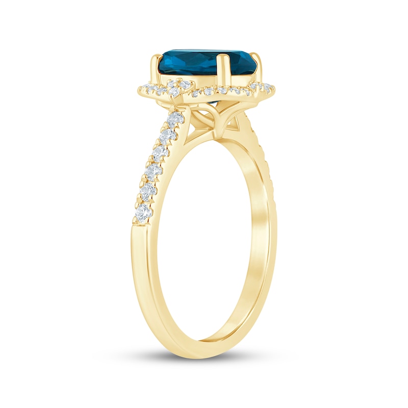 Main Image 2 of Oval-Cut London Blue Topaz & Diamond Halo Engagement Ring 1/3 ct tw 14K Yellow Gold