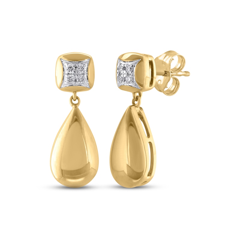 Main Image 1 of Multi-Diamond Teardrop Dangle Earrings 1/20 ct tw 10K Yellow Gold