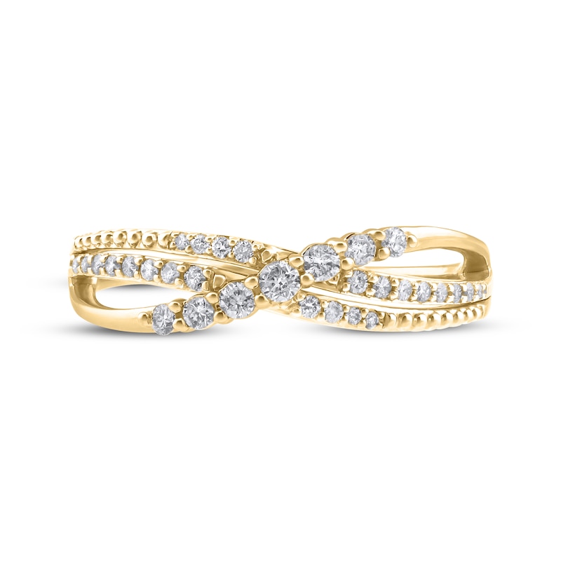 Main Image 3 of Diamond Three-Row Crossover Ring 1/4 ct tw 10K Yellow Gold