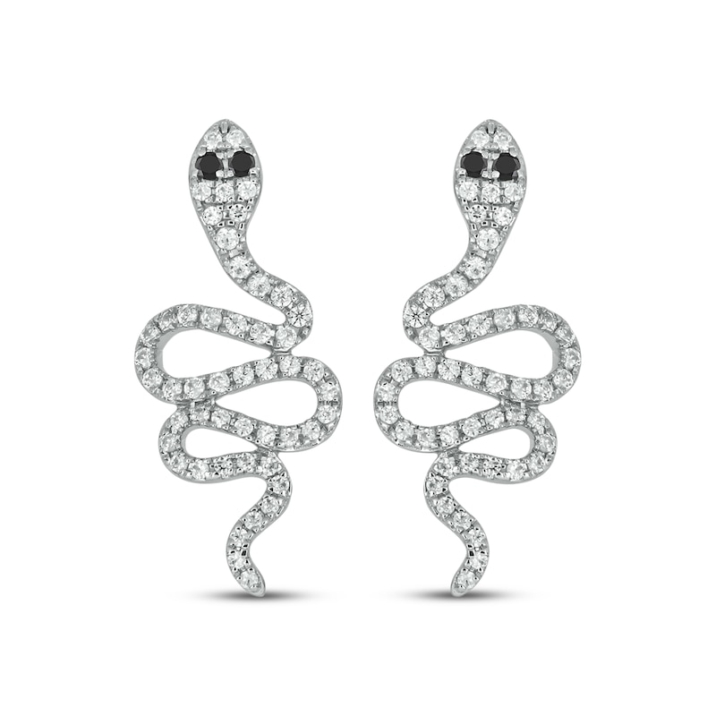 Main Image 2 of Black & White Diamond Snake Stud Earrings 1/3 ct tw Sterling Silver