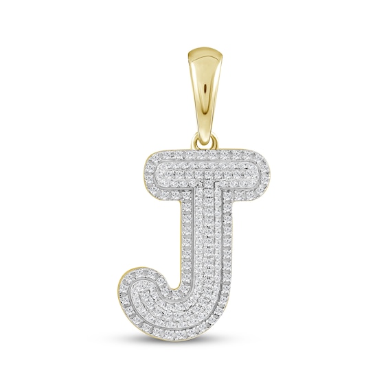 Diamond Puff Letter J Initial Charm 1/3 ct tw 10K Yellow Gold