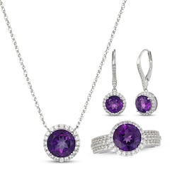 Amethyst & White Lab-Created Sapphire Gift Set Sterling Silver