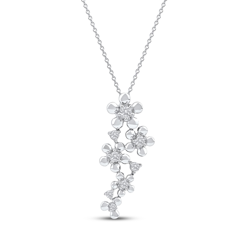 Main Image 1 of Diamond Flower Drop Necklace 1/4 ct tw 10K White Gold 18&quot;