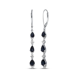 Pear-Shaped Blue Sapphire & Diamond Drop Earrings 1/4 ct tw 10K White Gold