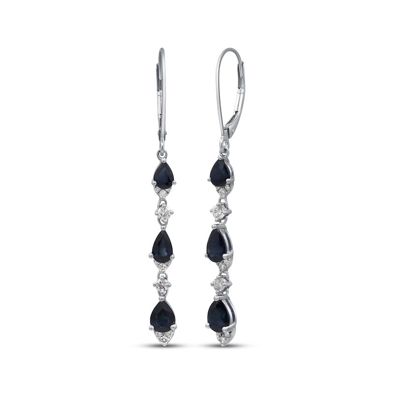 Main Image 1 of Pear-Shaped Blue Sapphire & Diamond Drop Earrings 1/4 ct tw 10K White Gold