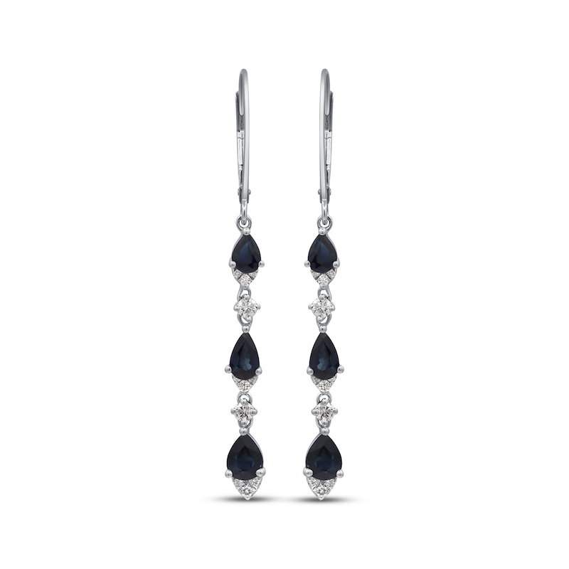 Main Image 2 of Pear-Shaped Blue Sapphire & Diamond Drop Earrings 1/4 ct tw 10K White Gold