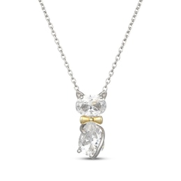 Oval-Cut & Pear-Shaped White Lab-Created Sapphire Cat Necklace Sterling Silver & 10K Yellow Gold 18&quot;