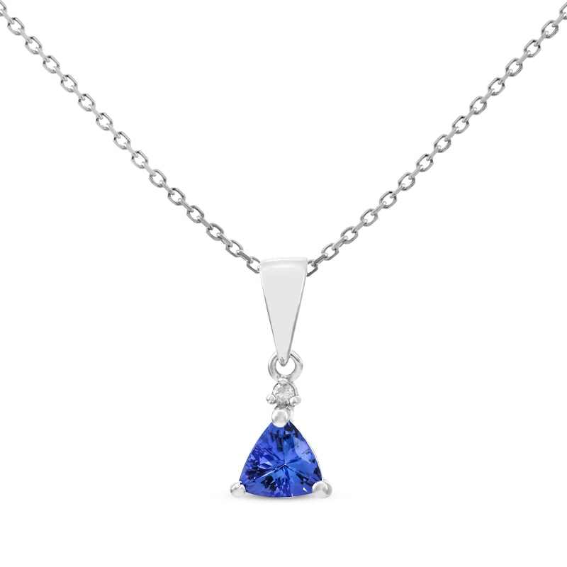 Main Image 1 of Trillion-Cut Tanzanite & Diamond Accent Necklace Sterling Silver 18”