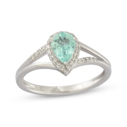 Pear-Shaped Coastal Blue Apatite & Round-Cut Diamond Ring 1/8 ct tw Sterling Silver