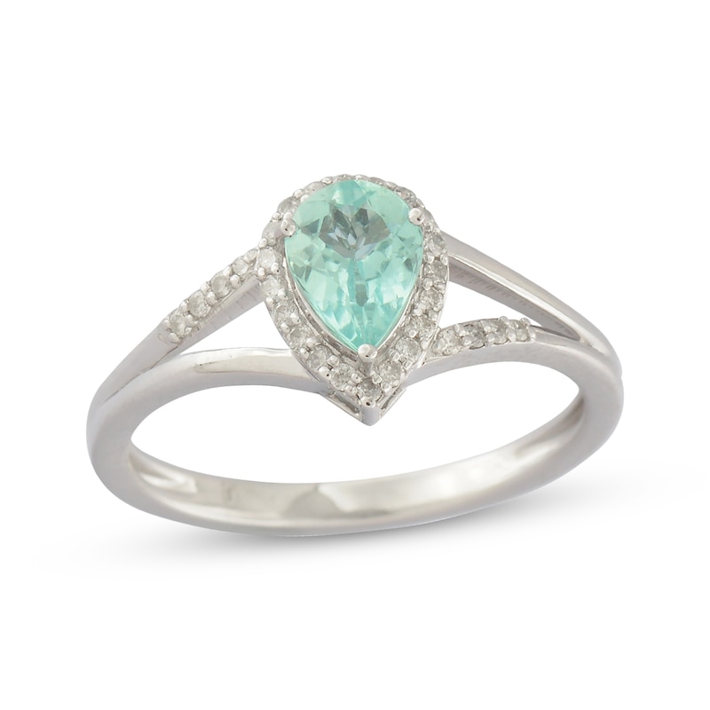 Pear-Shaped Coastal Blue Apatite & Round-Cut Diamond Ring 1/8 ct tw ...