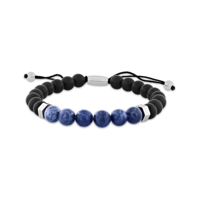 Main Image 1 of Men's Sodalite & Onyx Bead Bolo Bracelet Stainless Steel 10.5&quot;