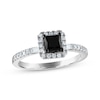 Thumbnail Image 0 of Princess-Cut Black Diamond & White Diamond Halo Engagement Ring 1 ct tw 14K White Gold