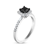 Thumbnail Image 1 of Princess-Cut Black Diamond & White Diamond Halo Engagement Ring 1 ct tw 14K White Gold