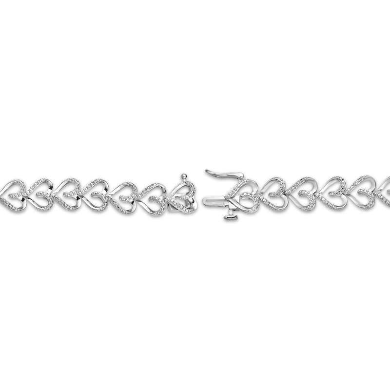 Main Image 2 of Diamond Sideways Heart Link Bracelet 1/10 ct tw Sterling Silver 7&quot;