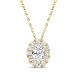 Lab-Created Diamonds by KAY Oval-Cut Halo Necklace 1/2 ct tw 10K Yellow Gold 18&quot;