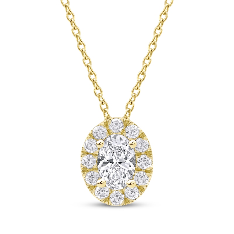 Lab-Created Diamonds by KAY Oval-Cut Halo Necklace 1/2 ct tw 10K Yellow Gold 18"