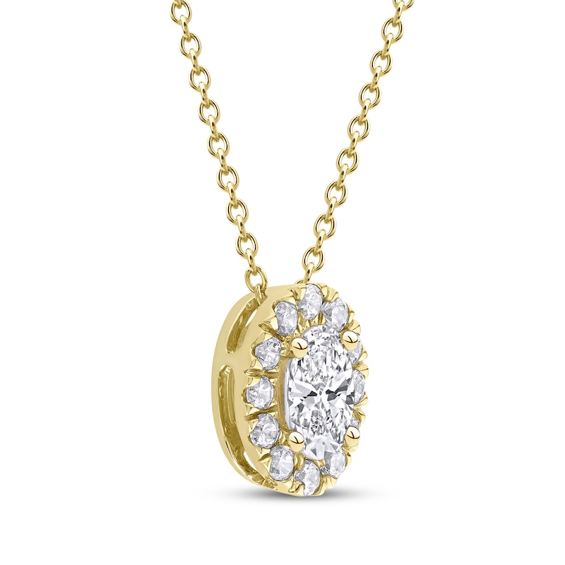 Lab-Created Diamonds by KAY Oval-Cut Halo Necklace 1/2 ct tw 10K Yellow Gold 18"