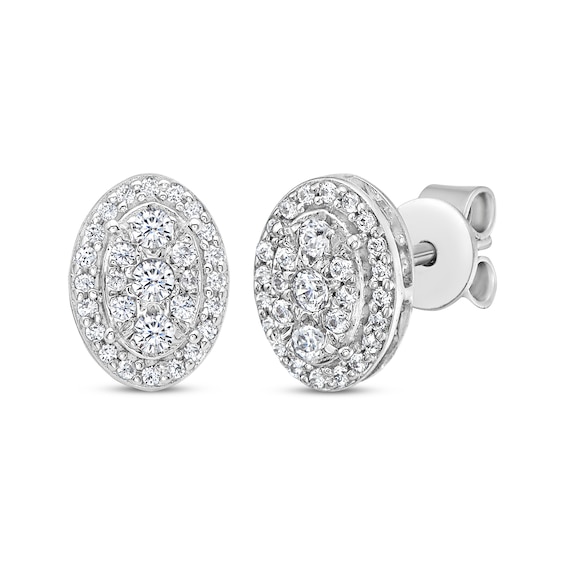 Multi-Diamond Oval-Shaped Stud Earrings 1/4 ct tw 10K White Gold
