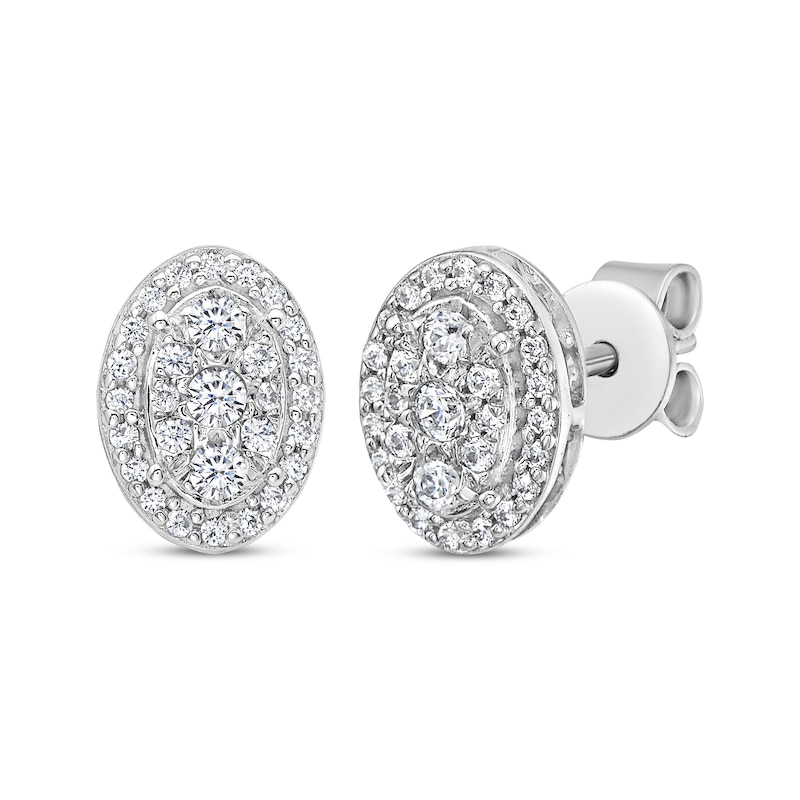 Main Image 1 of Multi-Diamond Oval-Shaped Stud Earrings 1/4 ct tw 10K White Gold