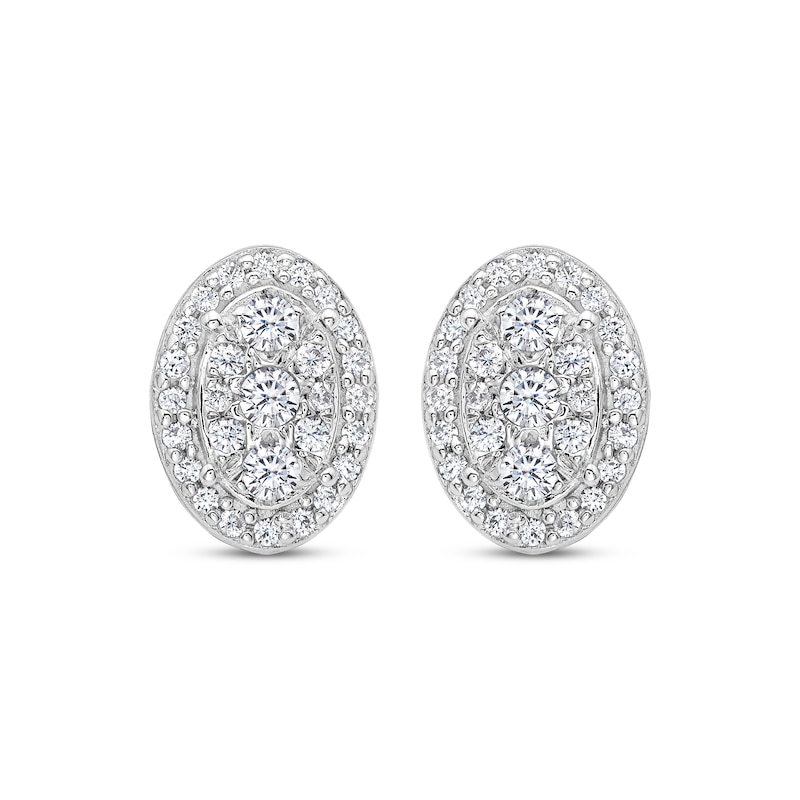 Main Image 2 of Multi-Diamond Oval-Shaped Stud Earrings 1/4 ct tw 10K White Gold