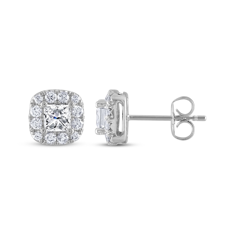 Main Image 3 of THE LEO Diamond Princess-Cut Cushion Frame Stud Earrings 1 ct tw 14K White Gold