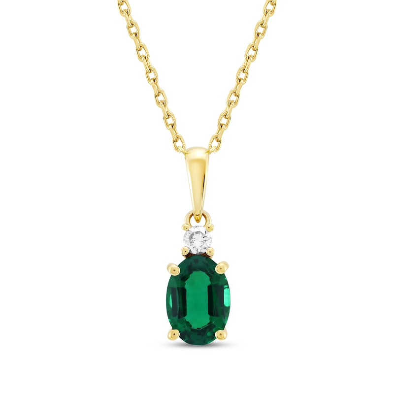 Oval-Cut Lab-Created Emerald & Diamond Necklace 1/20 ct tw 10K Yellow ...