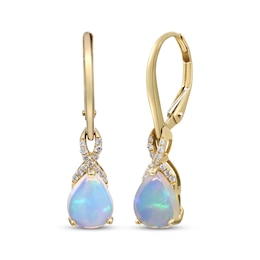 Pear-Shaped Opal & Diamond Dangle Earrings 1/15 ct tw 10K Yellow Gold