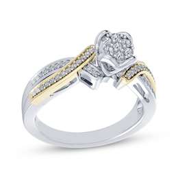 Multi-Diamond Center Twist Shank Promise Ring 1/5 ct tw Sterling Silver & 10K Yellow Gold