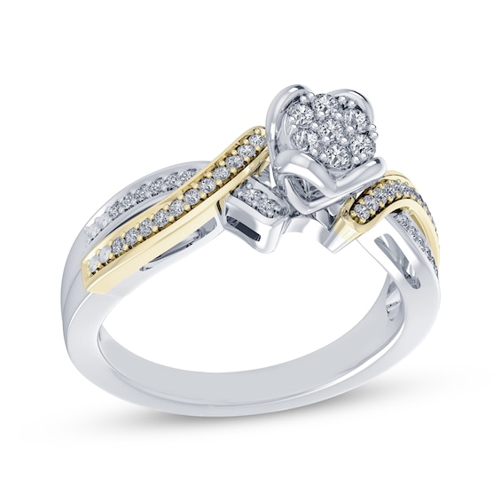 Multi-Diamond Center Twist Shank Promise Ring 1/5 ct tw Sterling Silver & 10K Yellow Gold