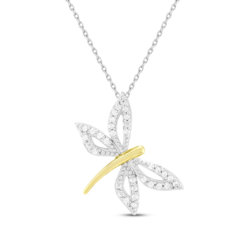 Main Image 1 of Diamond Dragonfly Necklace 1/8 ct tw Sterling Silver & 10K Yellow Gold 18&quot;