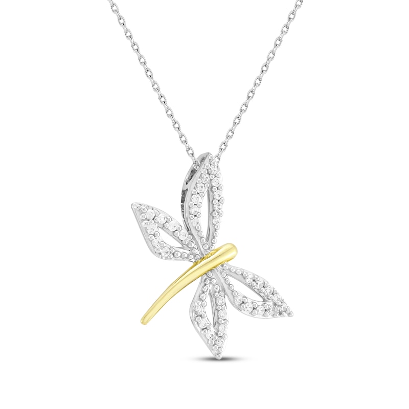 Main Image 2 of Diamond Dragonfly Necklace 1/8 ct tw Sterling Silver & 10K Yellow Gold 18&quot;