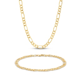 Semi-Solid Figaro Chain Necklace & Bracelet Set 5.2mm 10K Yellow Gold