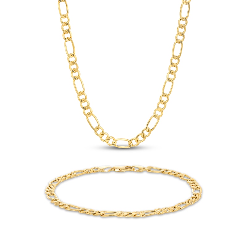 Main Image 1 of Semi-Solid Figaro Chain Necklace & Bracelet Set 5.2mm 10K Yellow Gold