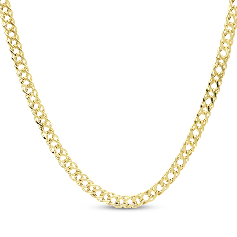 Main Image 1 of Semi-Solid Diamond-Cut Double Curb Chain Necklace 4.7mm 14K Yellow Gold 20&quot;