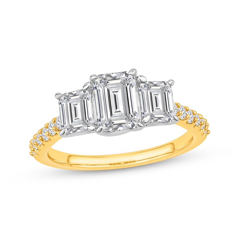 Memories, Moments, Magic Emerald-Cut Three-Stone Lab-Grown Diamond Engagement Ring 2 ct tw 14K Yellow Gold